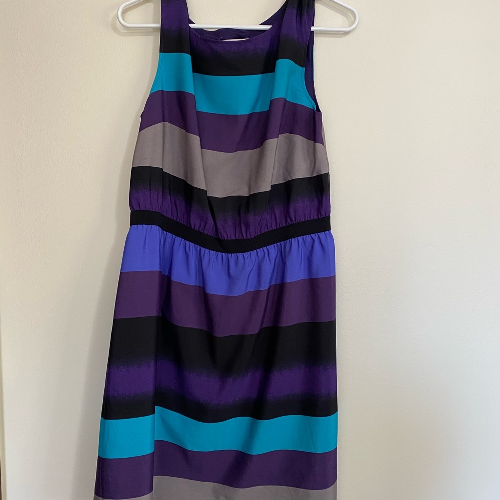 Loft Striped Sleeveless Dress - Purple, Blue, and Gray